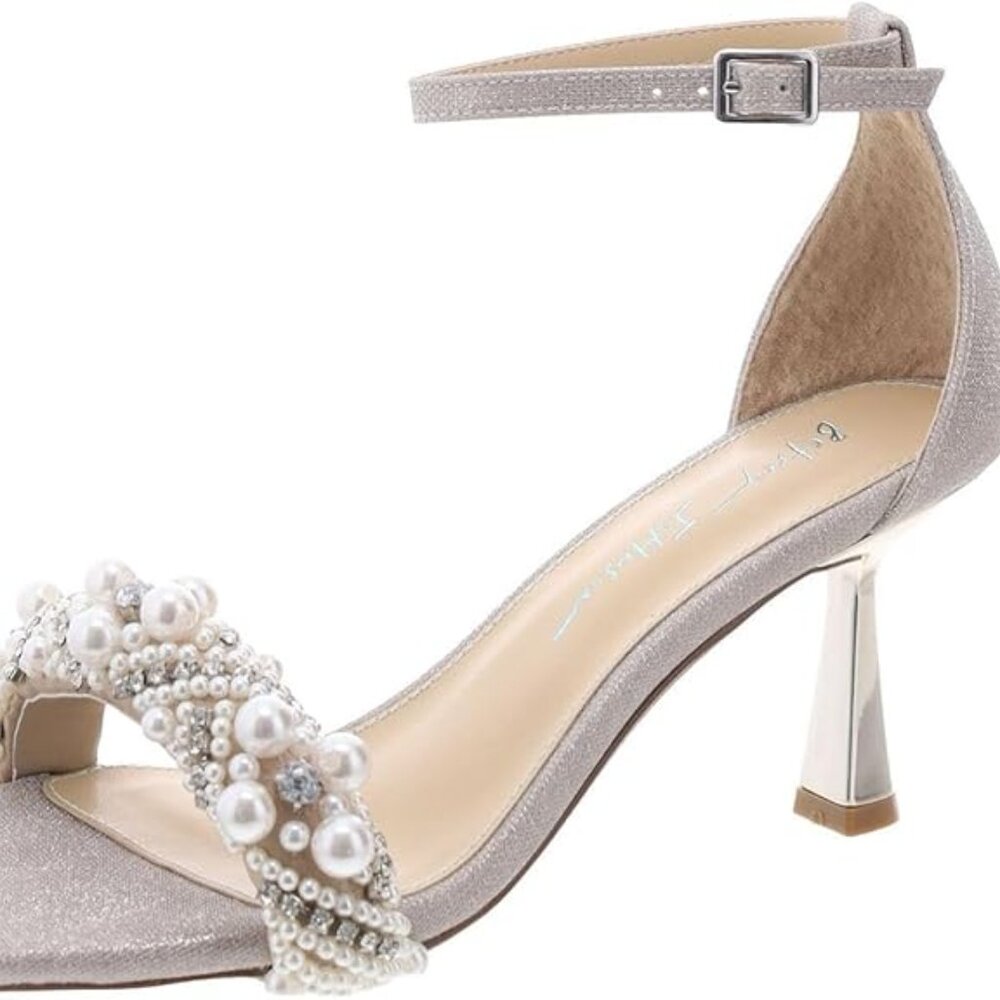 Betsey Johnson Women's Milo Heeled Sandal, Champagne, 7, Rhinestones and Pearls